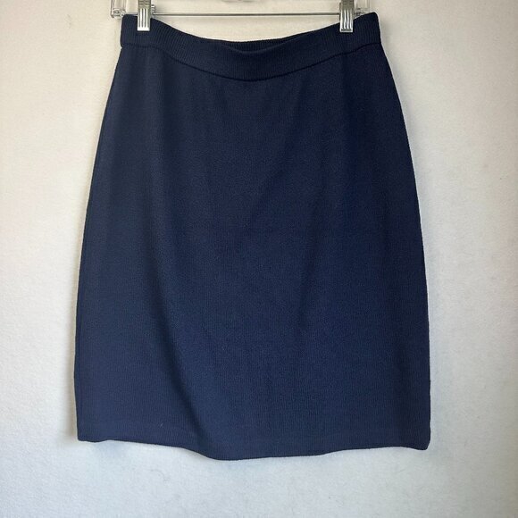 St John Basics Wool Blend Santana Knit Skirt Navy blue pull on women 10‎ VTG - Picture 1 of 3